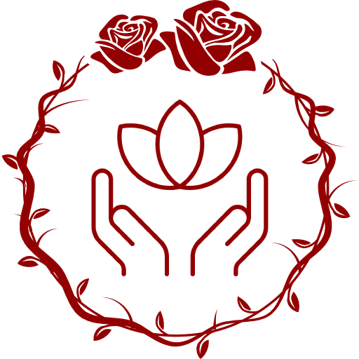 Hände mit Lotusblüte und Rosen