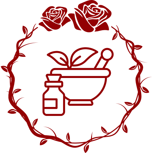 Rosenkranz mit Mörser und Flasche